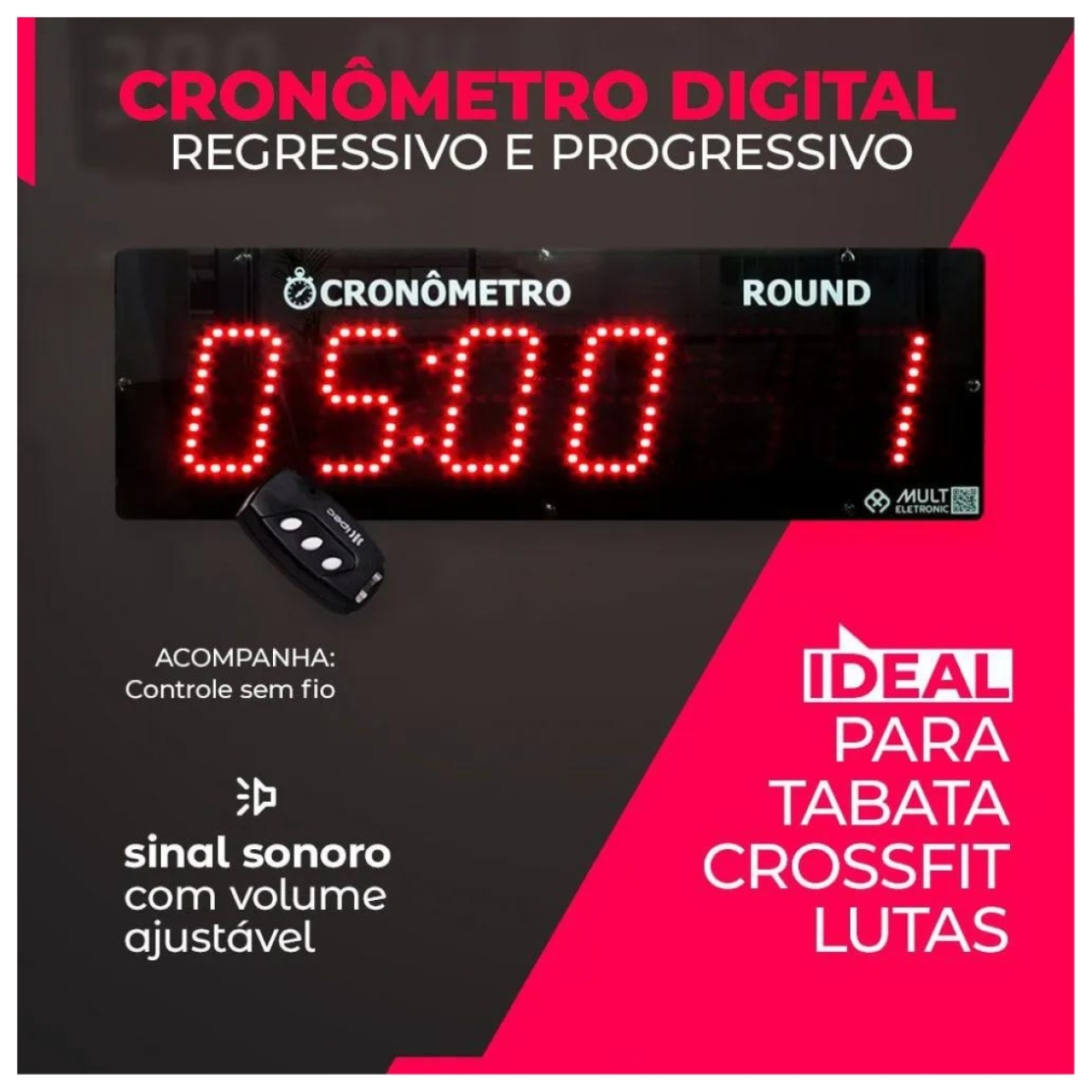 Painel Cronômetro Digital de Parede Regressivo e Progressivo Multeletronic